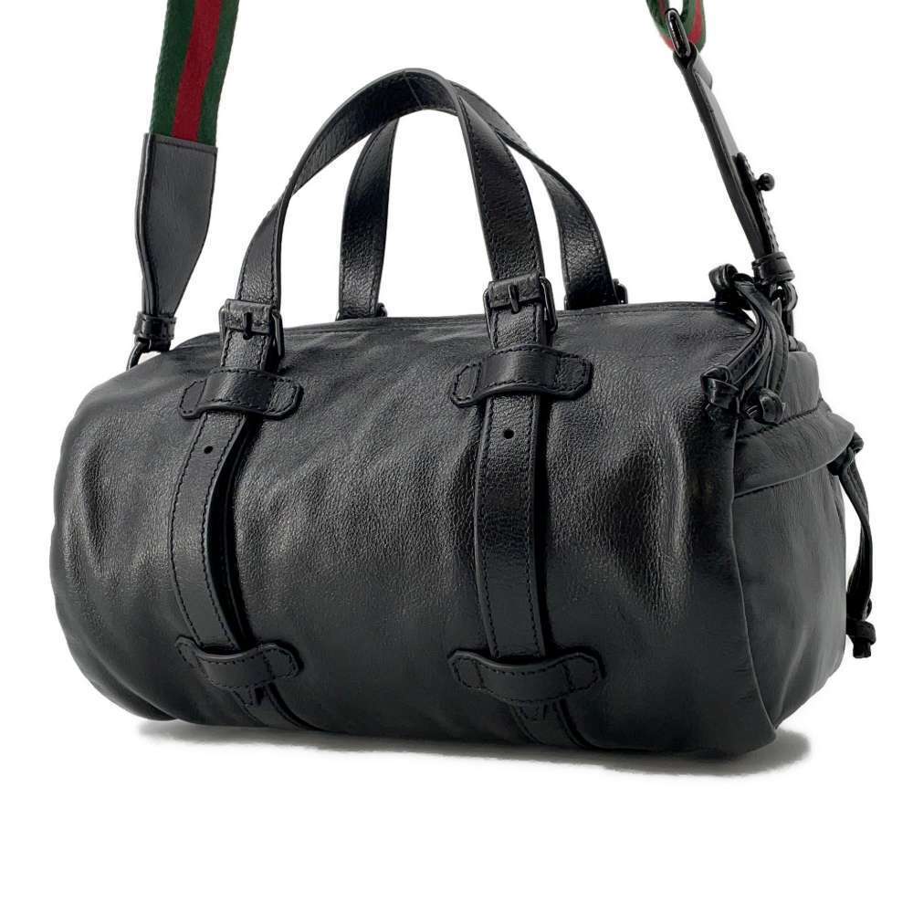 Gucci Leather Double GG Black Bag Duffle Handbag Shoulder